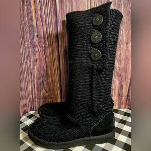Ugg 5819 Cardy Black Woven Sweater Knit Slouch Boots Foldover Boots 8